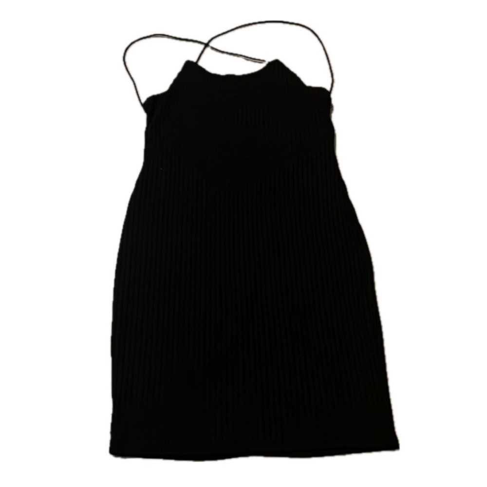 Black mini dress with open back